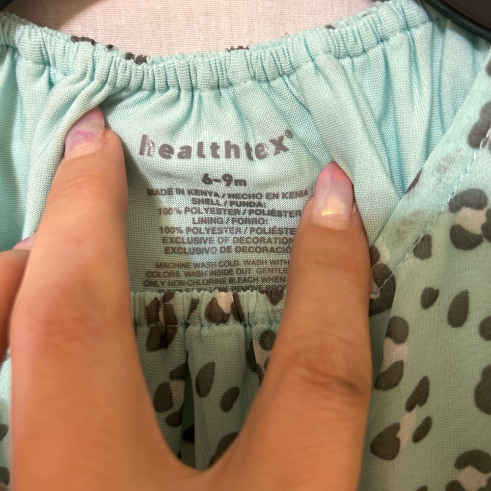 Healthtex Blue and Gray Blouse with Ruffle Sleeves and animal print detail - Picture 2 of 6